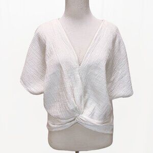 Zara Women's Size S White Knoted Cropped Top Blouse Short Sleeves